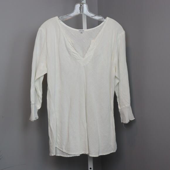 Subtle Tones Linen Tunic Top White Raw Hem Pullover S/M Made in USA - Picture 1 of 7